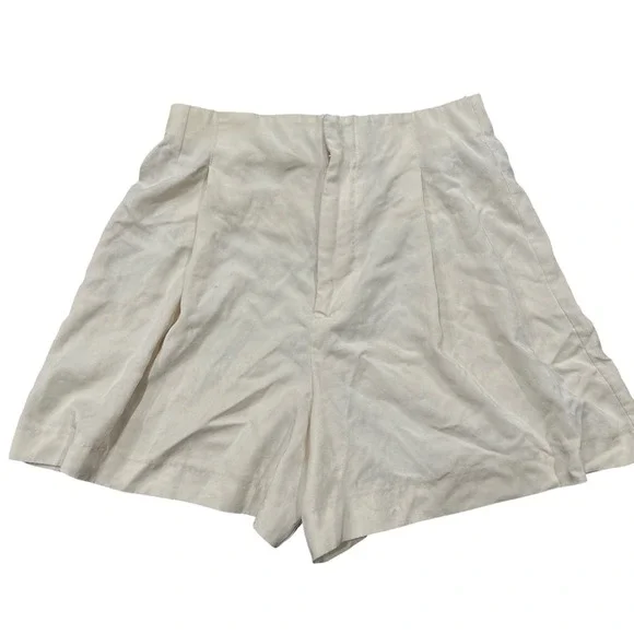 ZARA High Waisted Pleated Preppy Classic Shorts Cream Beige Women's Size XS - Picture 1 of 3
